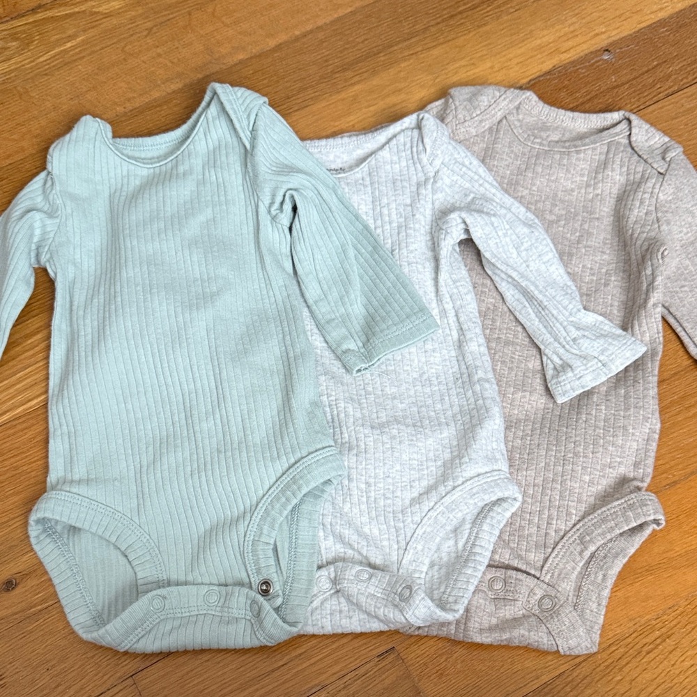 Carter's Ribbed Bodysuit Trio - Soft Green, Light Gray, Beige